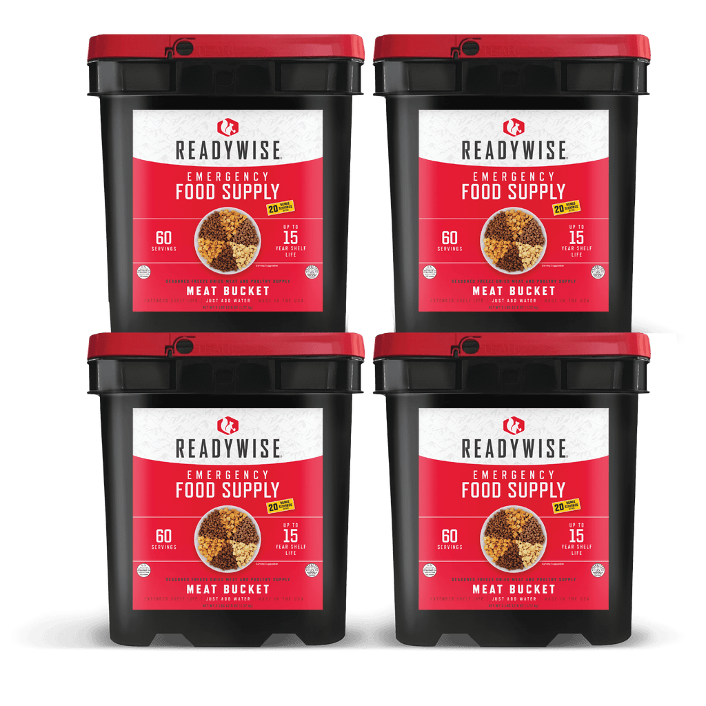 240 Serving Meat Package Includes: 4 Freeze Dried Meat Buckets